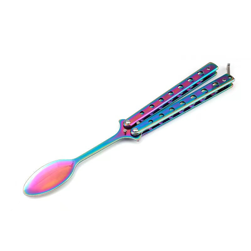 Wholesale Stainless Steel Outdoor Portable Folding Butterfly Practice Fork Spoon